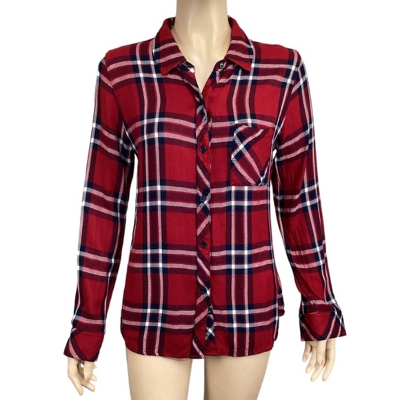 Rails Hunter Carmine Navy white Tatum plaid button up shirt size small - Picture 2 of 12